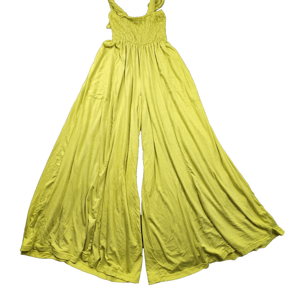 HYFVE Boho Festival 70s Music Travel Wide Leg Jumpsuit Women Med Green Tie Strap
